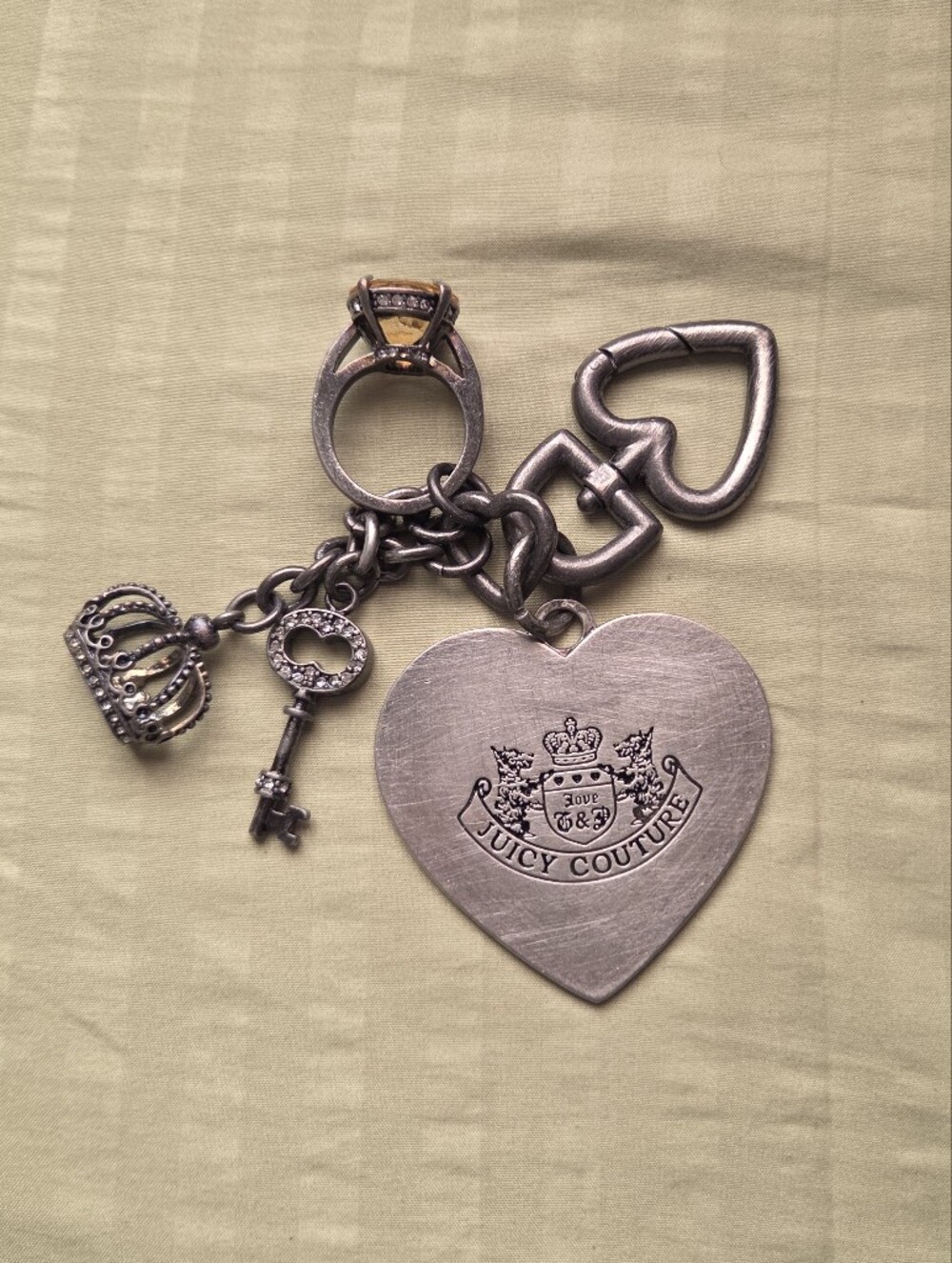 Juicy Couture Silver Heart Charm Keychain - Silver